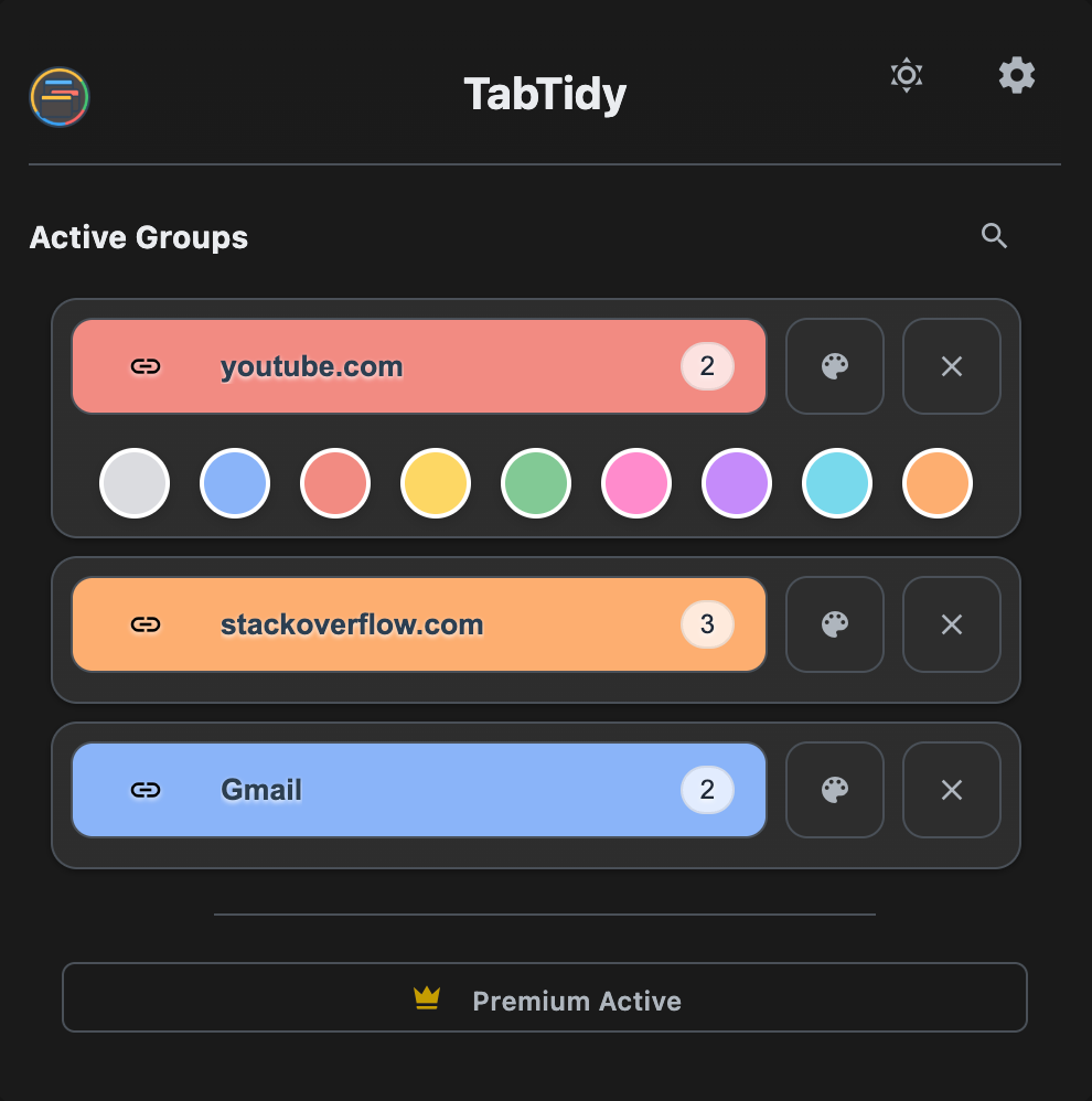 Active groups with color coding
