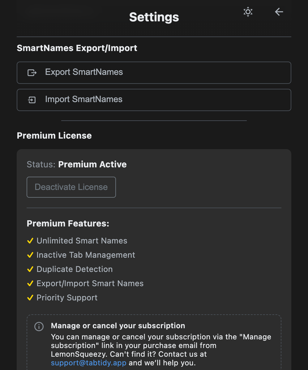 Export and import settings